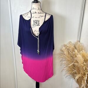 Saint Tropez West Cold-Shoulder Flowy Ombre Tunic Cover Up Top size Medium